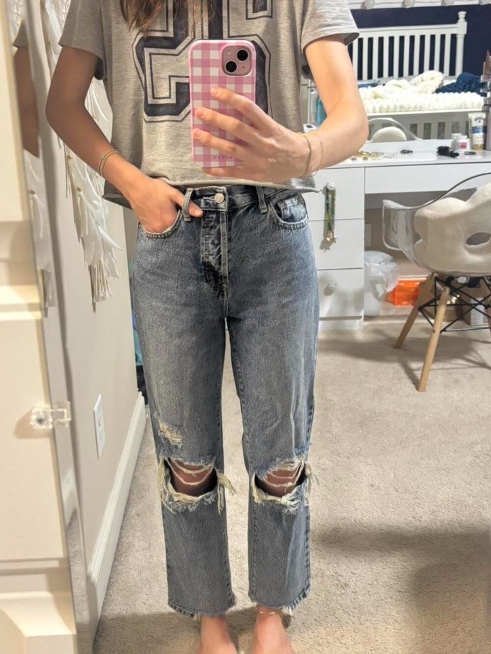 Women's Pacsun High-Rise Straight Ankle Distressed Jeans Pant